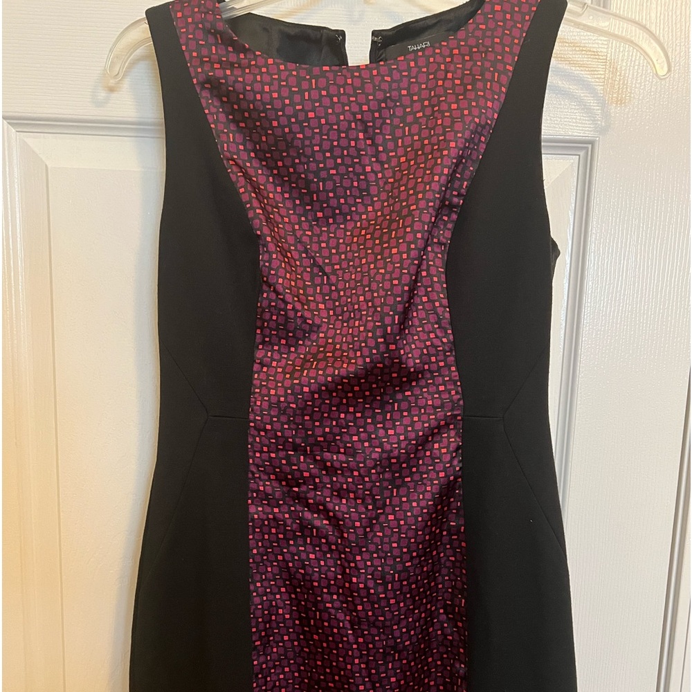 Tahari black dress with multicolor center. Dress lined. Size 6